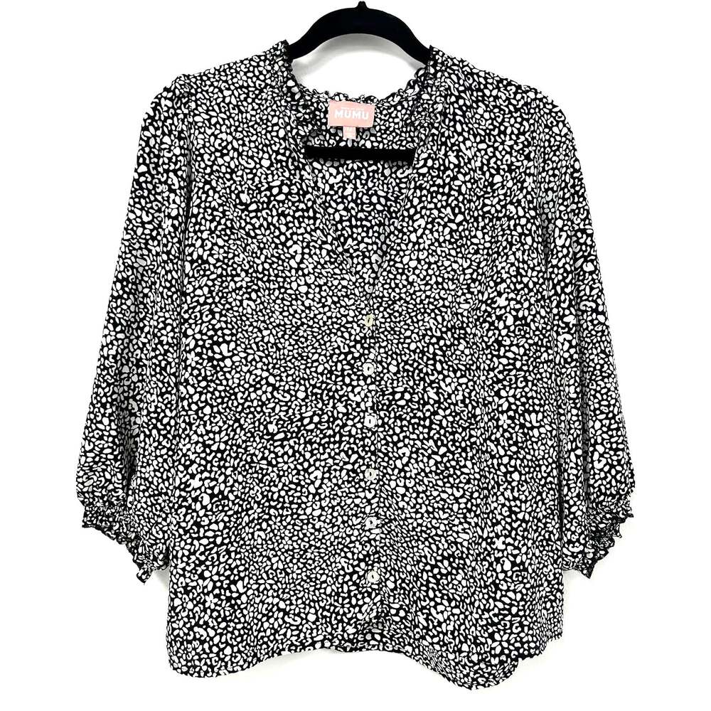 Show Me Your MuMu Black White Print Long Sleeve Boho Womens M Modern Clasic